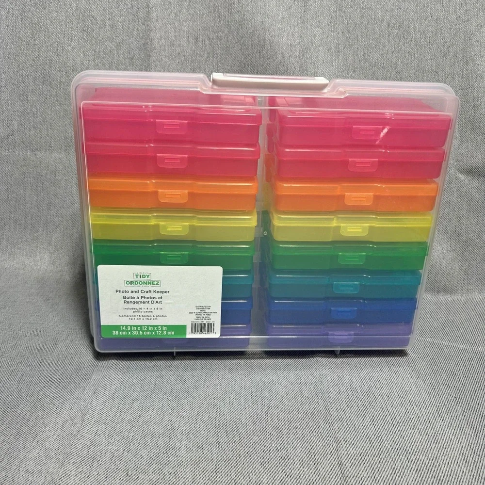 Simply Tidy Photo and Craft Keeper 16 Case Rainbow Storage Box 4x6 Organizer